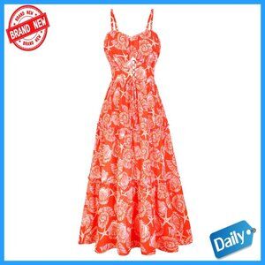 Summer Maxi Dress with Pockets Spaghetti Strap Smocked Back Boho Floral
